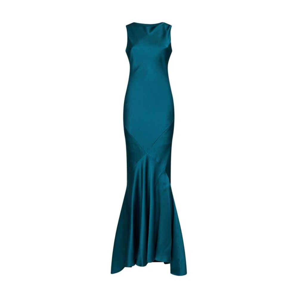 Max Mara Studio Women Oil Green Envers Satin Mserum Long Dress<Br/>